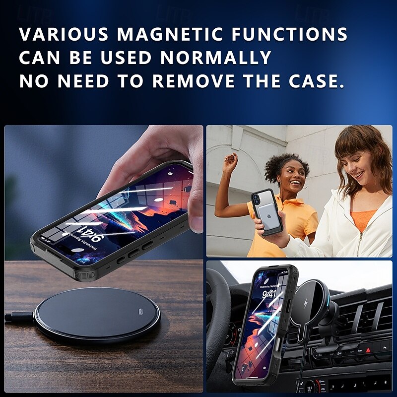 Phone Case For iPhone 16 Pro Max Plus Back Cover Magnetic Support Wireless Charging with Wrist Strap Retro TPU PC4