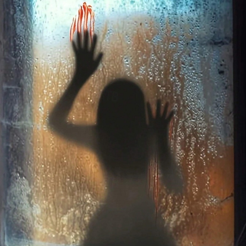 Halloween Wall Stickers - Self-Adhesive Glass Window Decorations with Ghost Hands, Female Ghost, Blood Handprints, and Footprints3