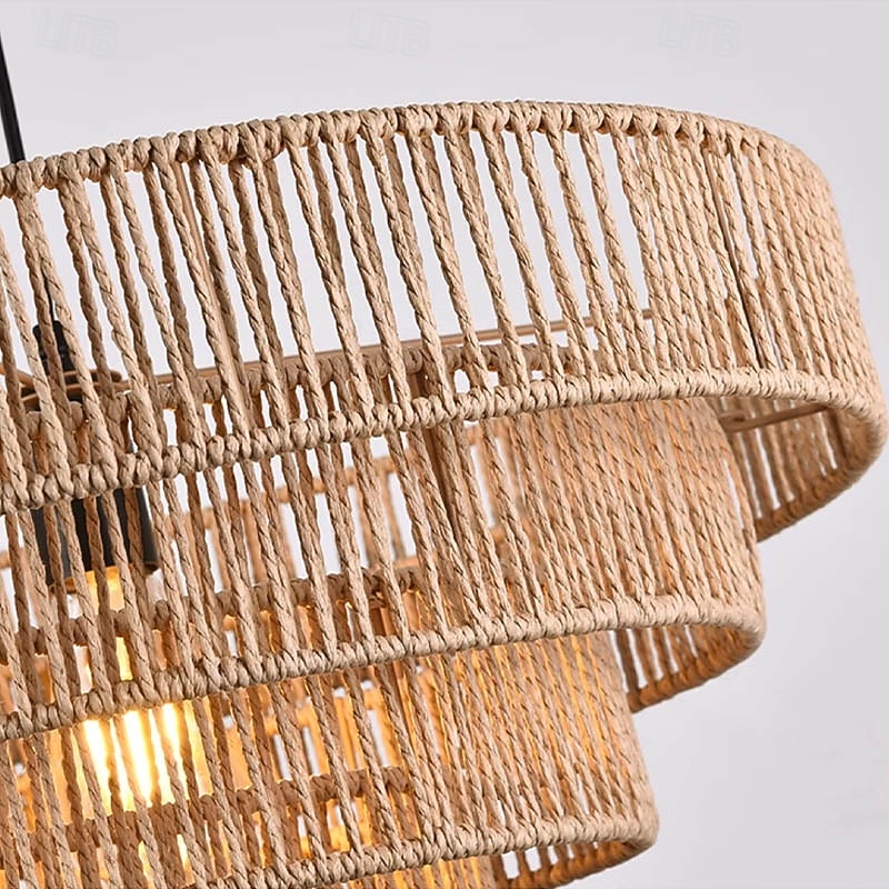 Boho Woven Chandelier Hanging Light Fixture Rattan Brass Pendant Light Wicker Wood Light Fixture Natural Wood 110-240V4