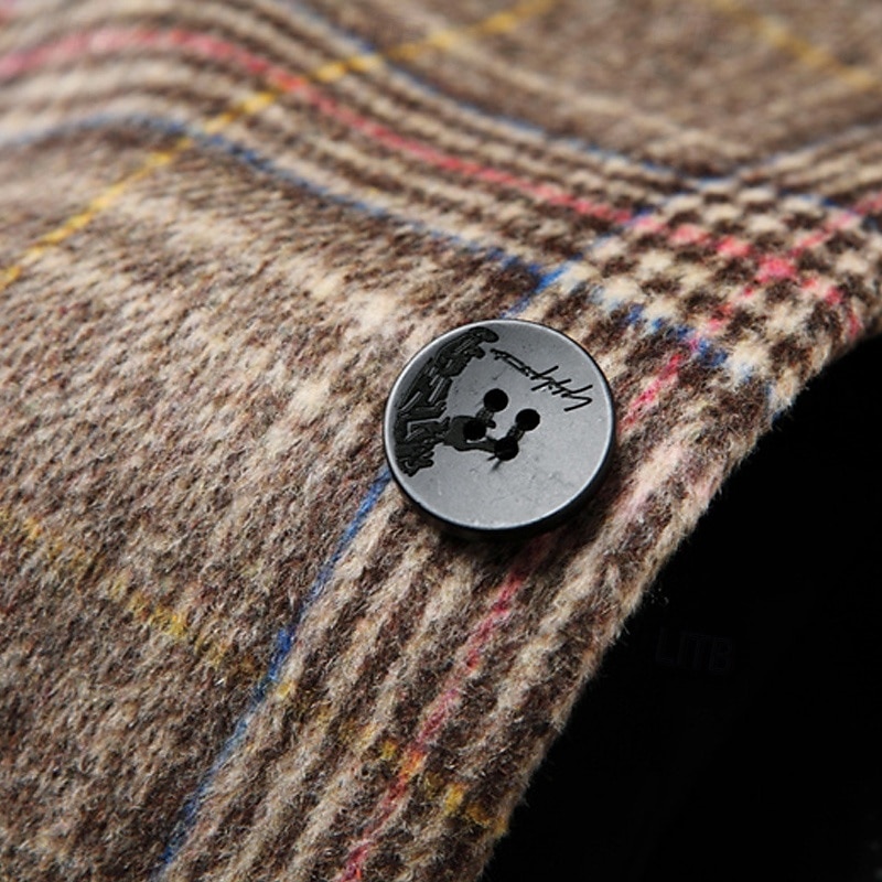 Men's Wool Coat Overcoat Trench Coat Long Trench Coat Daily Vacation Fall & Winter Polyester Thermal Warm Windproof Outerwear Clothing Apparel Fashion Classic Plaid Pocket Lapel Single Breasted3