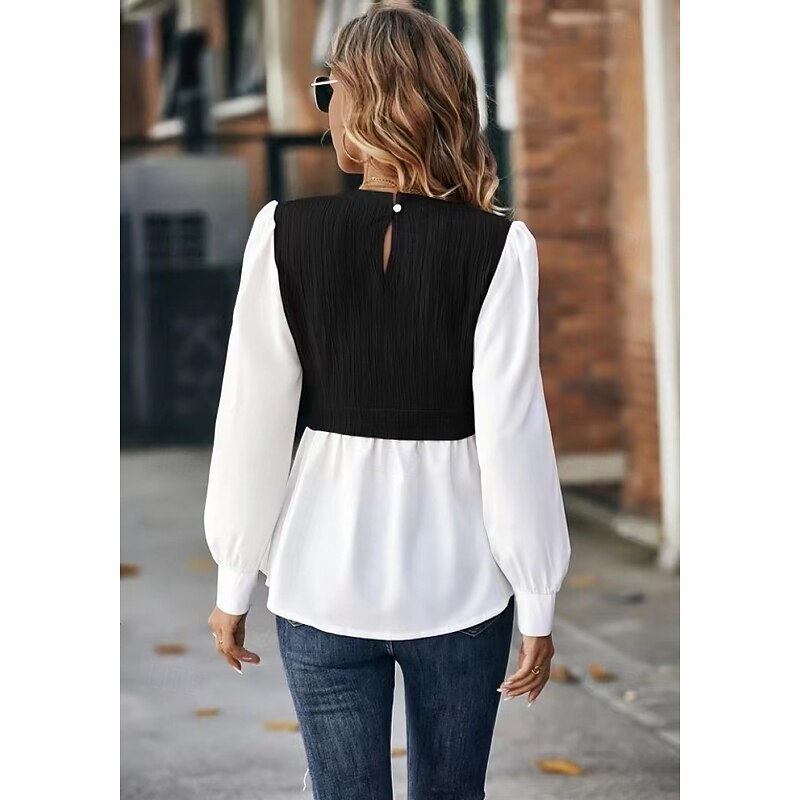 Women's Blouse Stylish Modern Long Sleeve Regular Tops Crew Neck Work Daily Black Spring Fall Winter2