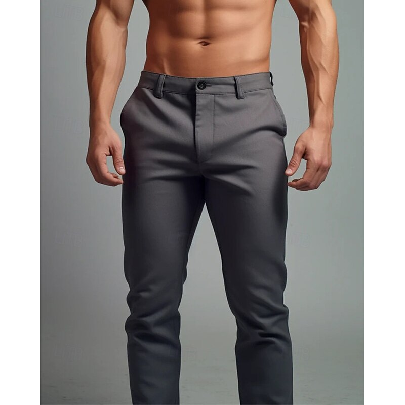 Men's Dress Pants Trousers Chinos Buttons Pocket Plain Comfort Formal Party Work Fashion Classic Style Black Dark Blue Micro-elastic3