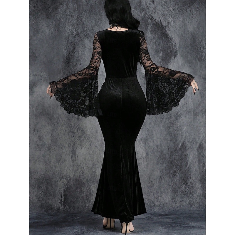 Gothic Maxi Dress Mermaid Tail Bell Sleeve Morticia Addams Lace Velvet Fancy Dress Women's Fantasy Halloween Carnival Masquerade Performance Party Adults' Dress Fall & Winter4