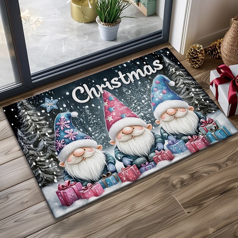 Christmas Decorations Doormat Cute Gnomes Kitchen Mat Floor Mat Non-Slip Area Rug Oil Proof Rug Indoor Outdoor Mat Bedroom Decor Bathroom Mat Entrance Rug