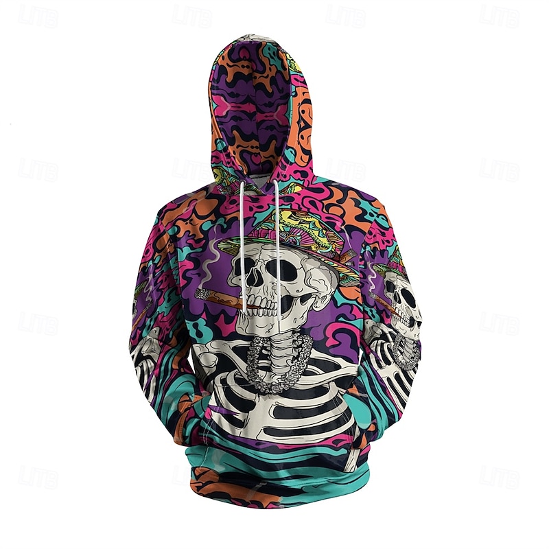 Men's Graphic Grim Reaper Dark Hoodie Hoodies Sweatshirt Vacation Daily Long Sleeve Hooded Vacation Sports Outdoor Going out Purple Printing Winter Spring &  Fall Designer
