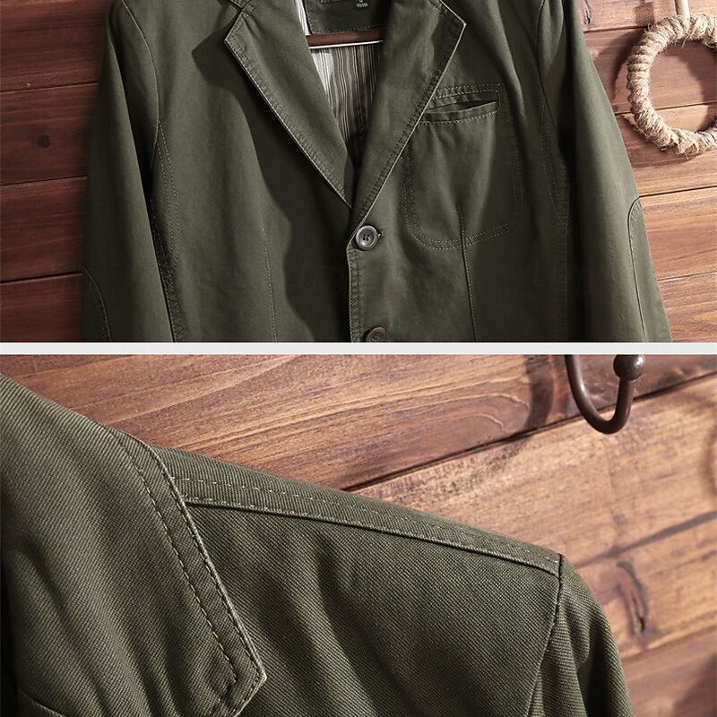 Men's Blazer Business Cocktail Party Wedding Party Fashion Casual Spring &  Fall Polyester Plain Pocket Buttons Comfortable Single Breasted Blazer Black khaki Army Green2