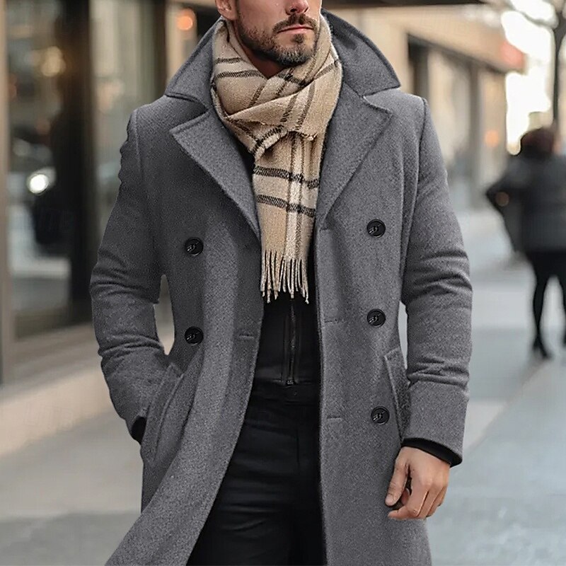 Men's Winter Coat Wool Coat Overcoat Trench Coat Outdoor Daily Wear Fall & Winter Polyester Thermal Warm Outerwear Clothing Apparel Fashion Streetwear Plain Pocket Lapel Double Breasted - Main Image