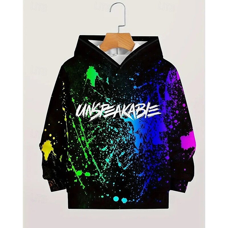 Boys 3D Graphic Letter Sports Suit Hoodie Set Tracksuits Long Sleeve Spring Fall Daily Casual Tights Kids 4-12 Years Hooded Outdoor Vacation Sports Tailored Fit3