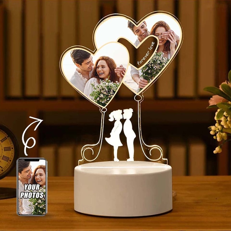 Personalized Light Up Photo Frame - Custom Valentine's Acrylic Night Light USB Powered Perfect for Lovers Day Gifts Birthday Boyfriends and Girlfriends
