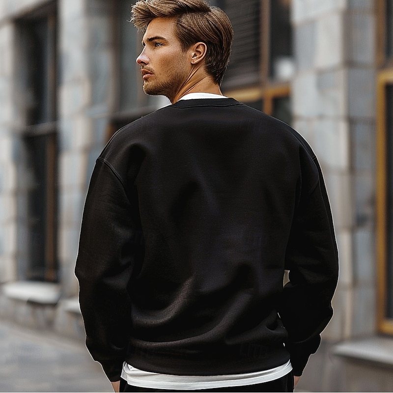Men's Sweatshirt Black Crew Neck Plain Casual Daily Sports non-printing Basic Workout Athletic Fall Winter Clothing Apparel Hoodies Sweatshirts  Long Sleeve2