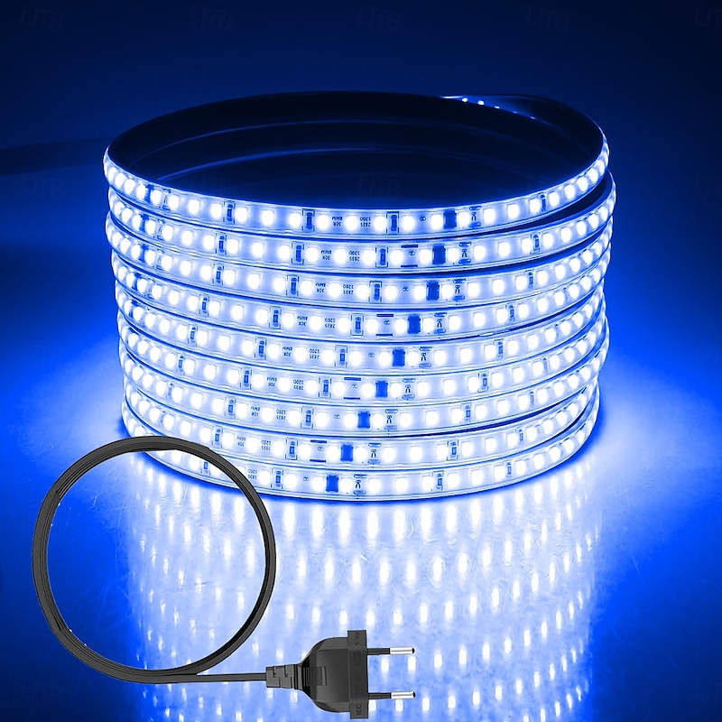 Outdoor Waterproof LED Light Strip Flexible Ribbon Rope Tape Light, 120 LEDs/M with EU, UK, AU Plug No Driver Needed, Multiple Colors Perfect for Indoor and Outdoor Use AC 220~240V 1pc for Halloween2
