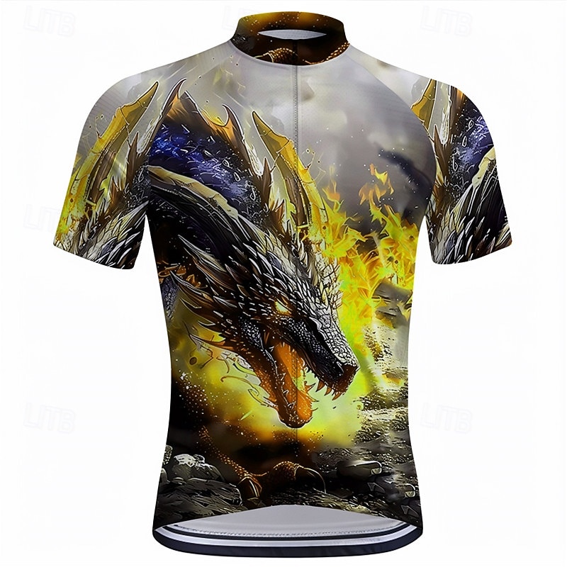 Men's Cycling Jersey Dragon Short Sleeve Bike Tee Tshirt Top with 3 Rear Pockets Mountain Bike MTB Road Bike Cycling Quick Dry Front Zipper Wicking Sports Yellow Blue Purple Clothing Apparel3