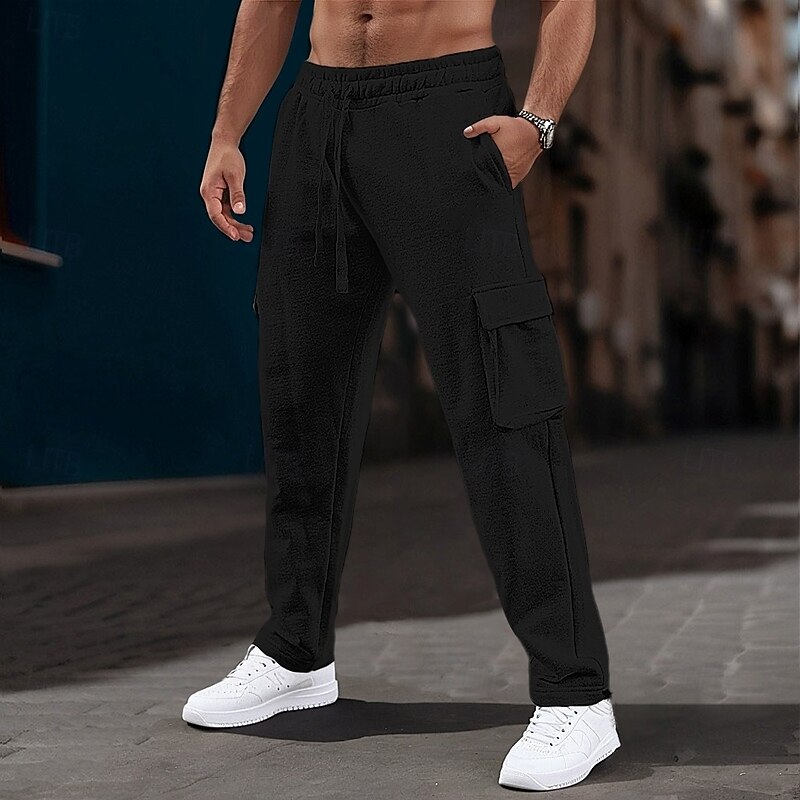 Men's Sweatpants Joggers Trousers Cargo Sweatpants Drawstring Elastic Waist Multi Pocket Plain Comfort Breathable Full Length Casual Daily Holiday Sports Fashion Black Blue Stretchy3
