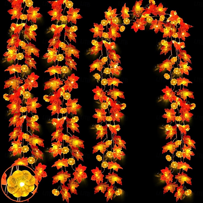 Solar 3D Pumpkin Maple Leaf String Lights 6.5m 30LED Outdoor Waterproof Garden Light Autumn Thanksgiving Christmas Wedding Party Holiday Yard Home Balcony Decoration2