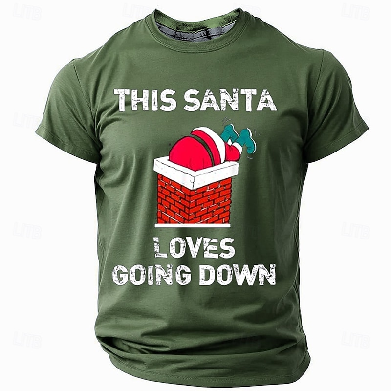 Christmas Men's Funny Christmas 3D T-shirts Santa Claus Casual 3D Print Party Holiday Blue Green Crew Neck 3D Print Spring & Summer Designer shirt
