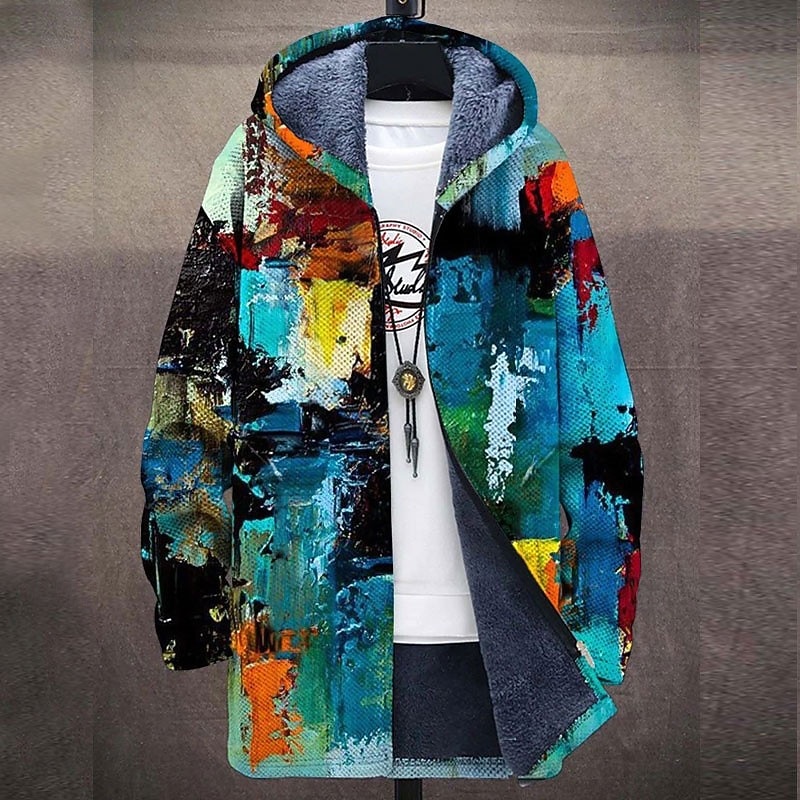Men's Abstract Graphic Prints Gradual Winter Coat Fleece Jacket Coat Warm Comfortable Breathable Fashion Streetwear Sport Sports & Outdoor Daily Wear Going out Zipper Pocket Print Fall & Winter Hoodie3