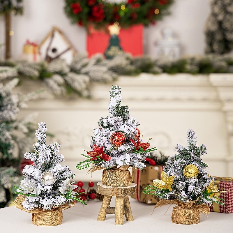 Mini Christmas Tree Figurine, Realistic Snow-Topped Desktop Ornament, Festive Home Decor for Holiday Atmosphere, Small Xmas Tree Decoration3
