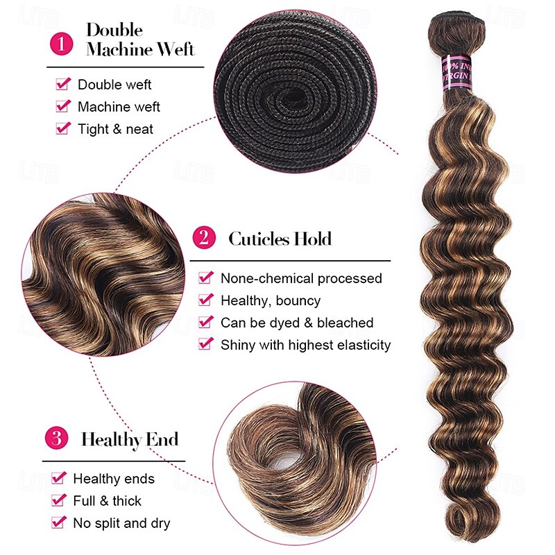 1 Bundle Hair Weaves P4/27 Piano Color  Loose Deep Wave Human Hair Extensions Human Hair Weave 10-28 inch2