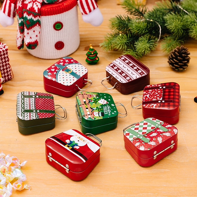 Christmas Portable Gift Tin Box, Candy Container with Handle, Small Metal Box for Kids' Presents, Biscuit Gift Box, Xmas Holiday Decoration2