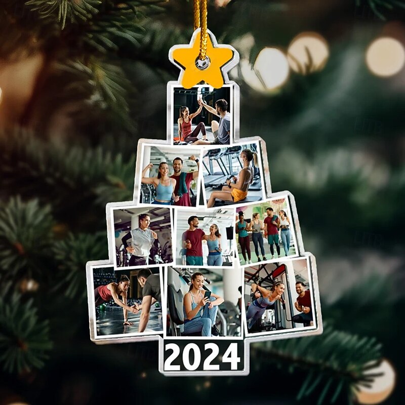 Personalized Christmas Tree Fitness Photo Ornaments Acrylic 2D Custom Picture Frame Decor Christmas Tree Xmas Decoration Hanging Pendant Gifts for Family and Friends4