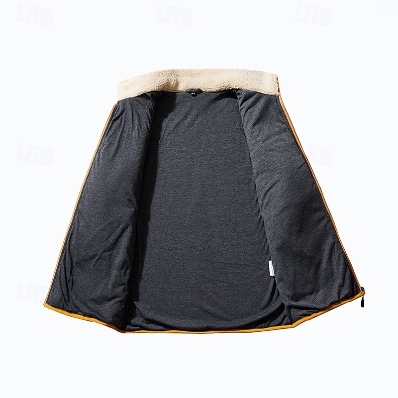 Men's Hiking Jacket Hiking Fleece Jacket Winter Outdoor Patchwork Thermal Warm Fleece Lining Fleece Jackets Full Zip Climbing Camping / Hiking / Caving Traveling Cream Khaki4