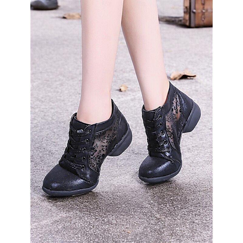 Women's Silver Lace-Up Dance Shoes with Mesh Floral Panels and Soft Sole, Ideal for Ballroom, Latin, and Jazz Dancing 6