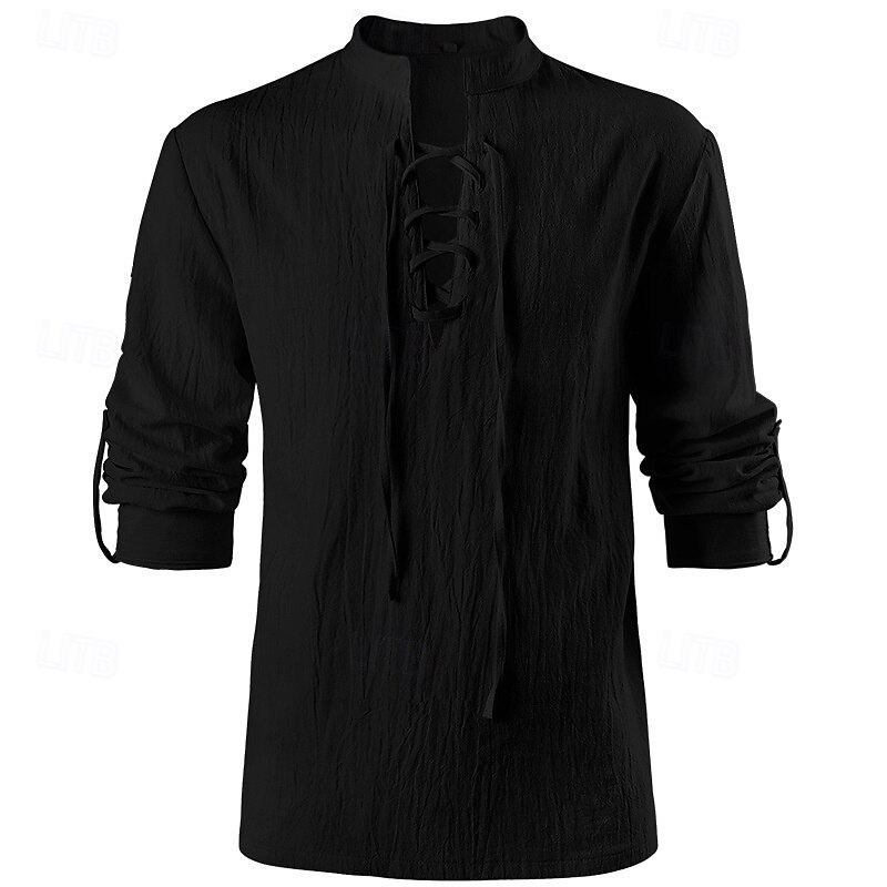 Medieval Renaissance 17th Century Blouse / Shirt Cosplay Costume Celtic Knight Elven Drawstring Solid Color Fancy Dress Men's Pirate Fantasy Halloween Masquerade Casual Daily Renaissance Fair Adults'2