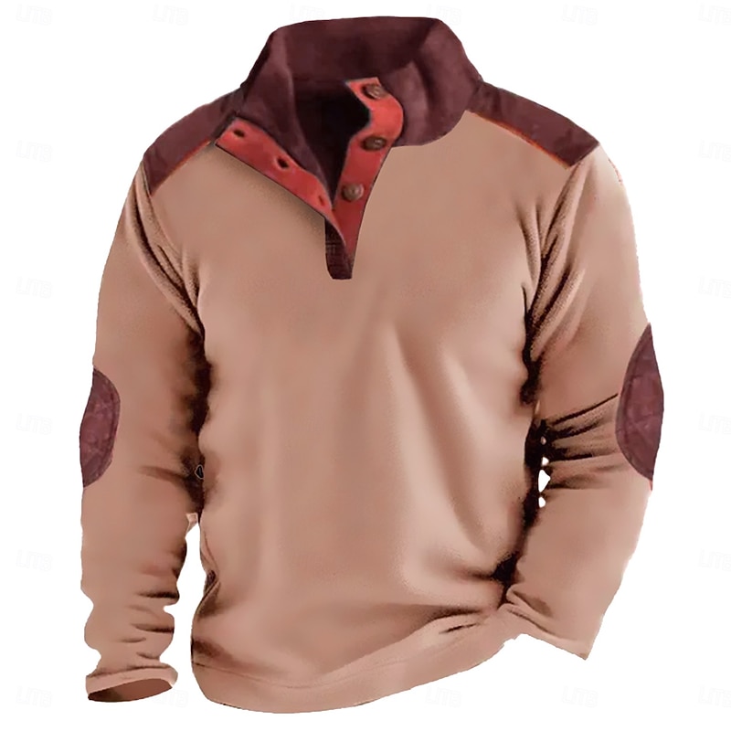 Men's Sweatshirt Khaki Standing Collar Plain Color Block Sports & Outdoor Daily Holiday Streetwear Basic Casual Spring &  Fall Clothing Apparel Hoodies Sweatshirts  Long Sleeve