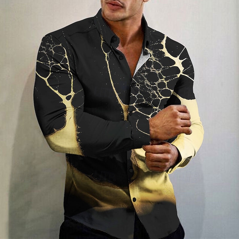 Men's Geometric Pattern Marble Shirt Button Up Shirt Long Sleeve Fashion Designer Casual Outdoor Casual Holiday Summer Spring Turndown Print Button-Down Black White Navy Blue Blue4