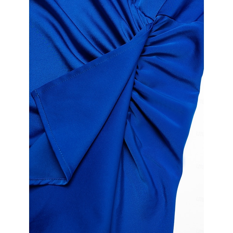 Satin Blue Sleeveless One Shoulder Ruffle Maxi Dress 8