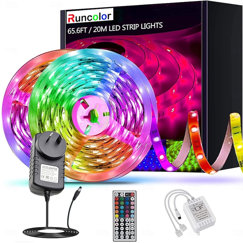 20m 65FT LED RGB Light Strip SMD 5050 Waterproof IP65 Flexible with IR 44 Key Controller for TV Bedroom Party Home Decration 360LEDs 10mm 2x32.8FT4