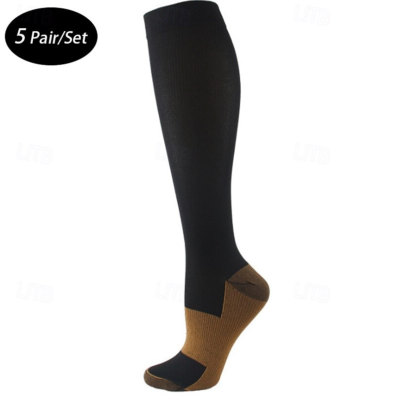 5 Pairs Men's Compression Socks Hiking Socks Sports Socks Breathable Soft Stretchy Comfortable Outdoor Patchwork Polyester Black White Khaki for Hunting Cycling / Bike Camping / Hiking / Caving