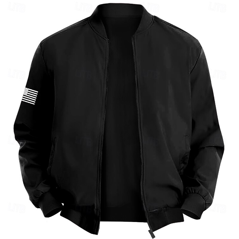 Men's American US Flag Bomber Jacket Coat Practical Casual Sports Outdoor Daily Wear Side Pockets Zip Front Graphic Fall Winter Standing Collar Long Sleeve Black Red Army Green4