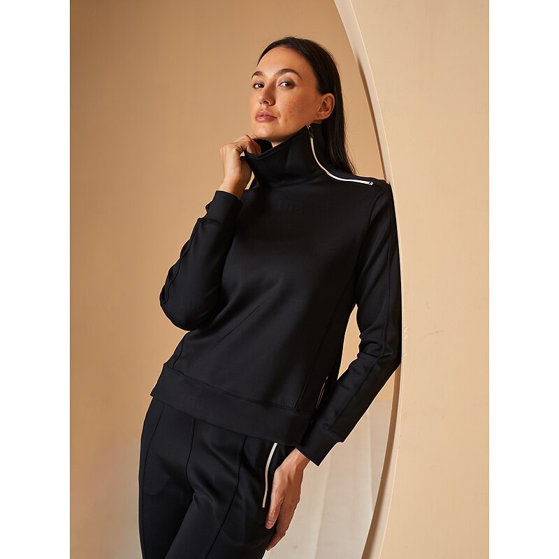 Women's Golf Pullover Sweatshirt Dark Grey Forest Green Violet Long Sleeve Top Ladies Golf Attire Clothes Outfits Wear Apparel