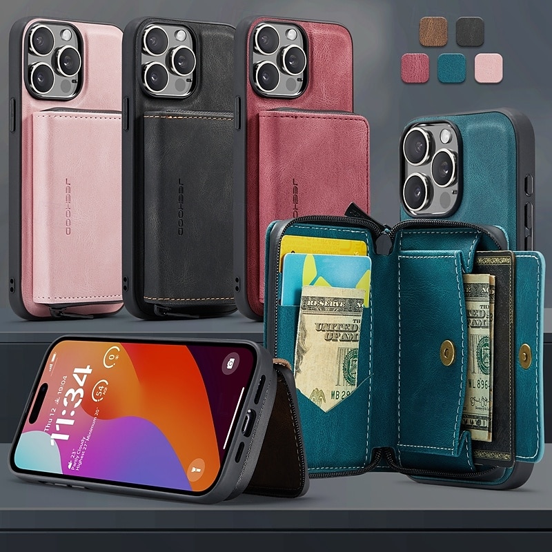 Phone Case For iPhone 17 Pro Max 17 Air 16 15 14 Pro Max Plus 13 12 11 Pro Max Mini Back Cover Wallet Case with Stand Holder Detachable Magnetic Retro TPU PC PU Leather