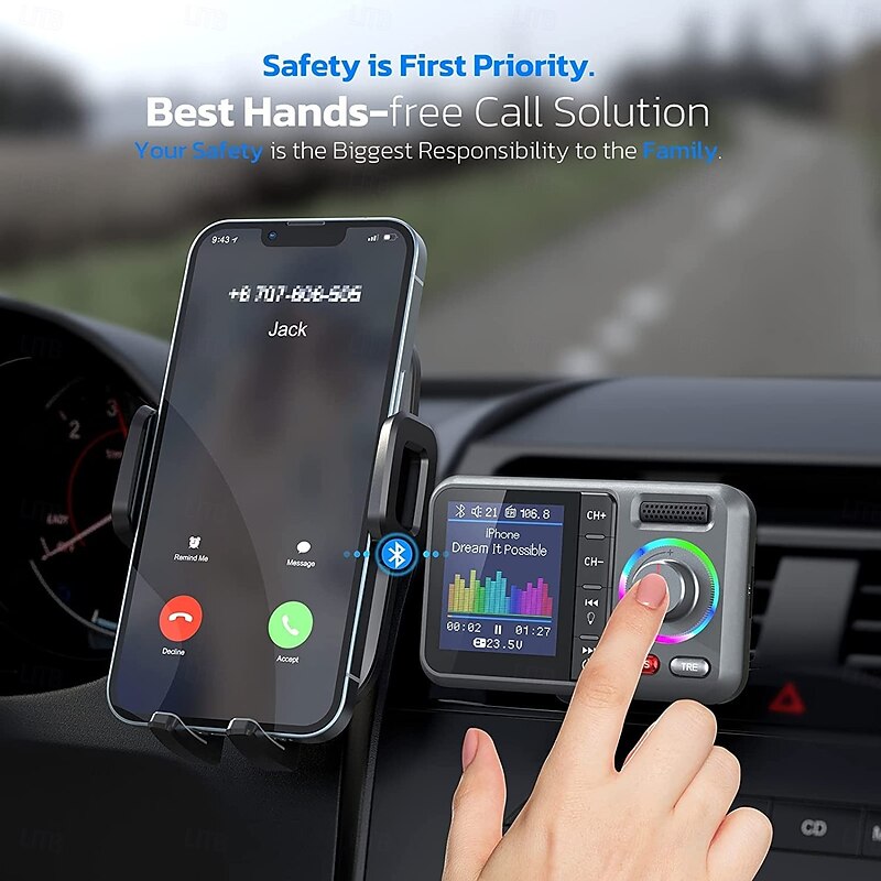 Bluetooth FM Transmitter for Car Wireless Car Bluetooth Adapter with Color Screen Support QC3.0 Fast Charging Hands-Free Call MP3 Music Player BASS&TRE Booster TF Card - Main Image