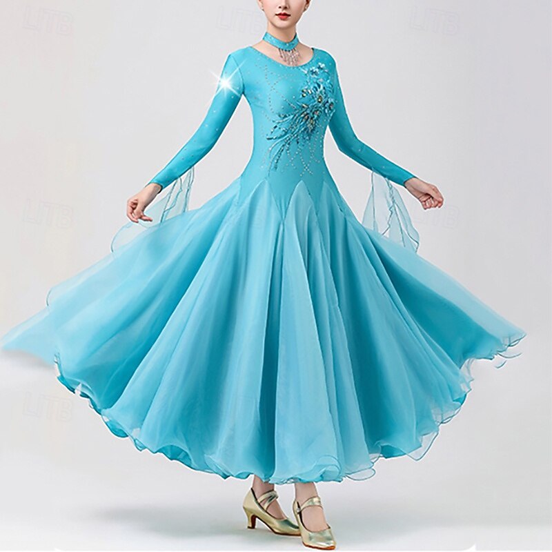 Women's Ballroom Dance Competition Dress Modern Dance Long Sleeves Performance Tango Waltz Dance Outfit4