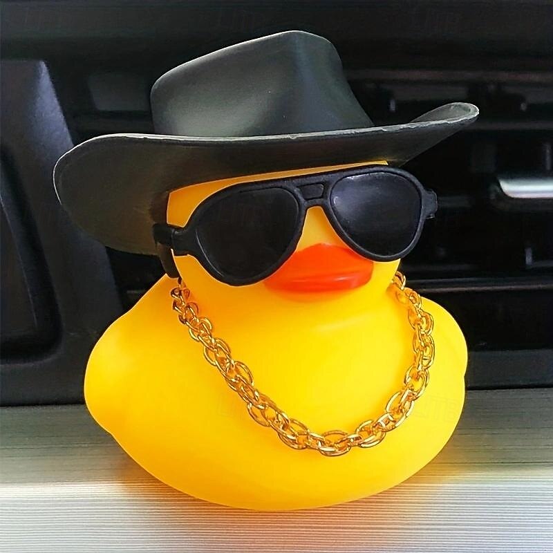 Yellow Duck Dashboard Ornament - Car Styling Accessories with Cowboy Hat, Sunglasses, and Necklace - Unique Auto Internal Decoration2