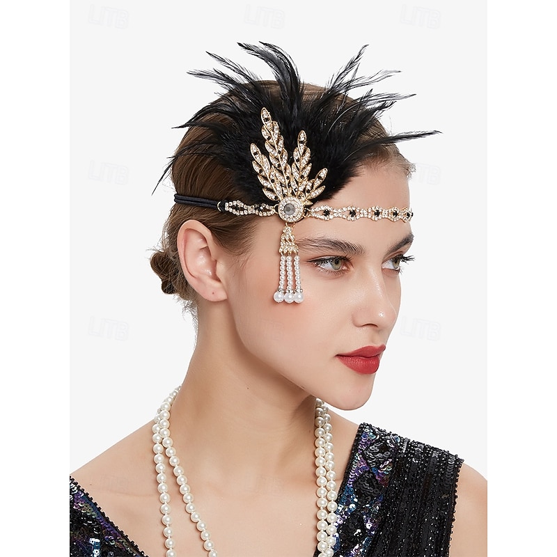 Vintage Flapper Costume Accessory Set – 1920s Gatsby Headband, Long Gloves, Earrings, Pearl Necklace, and Cigarette Holder for Themed Parties & Cosplay