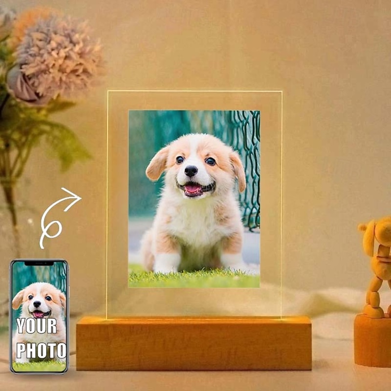Personalized Pet Photo Lamp Custom Photo Acrylic Night Light USB Powered Warm white Add Your Image The Perfect  Ideal for Pet Lovers Memorials