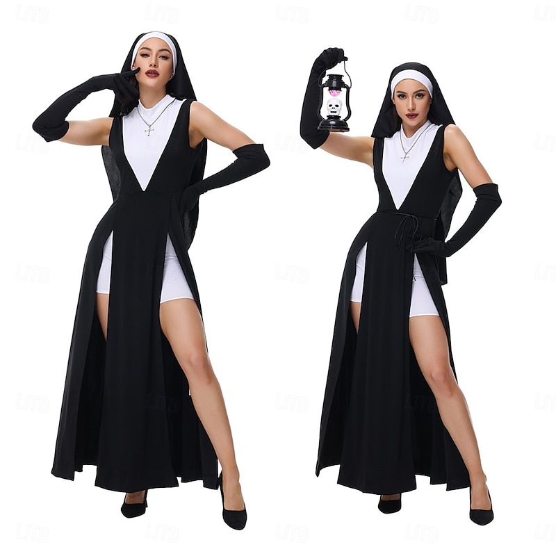 Nun Halloween Dress Party Costume Career Costumes Sexy Costume Adults' Women's Halloween Carnival Party Easy Halloween Costumes Dress Up3