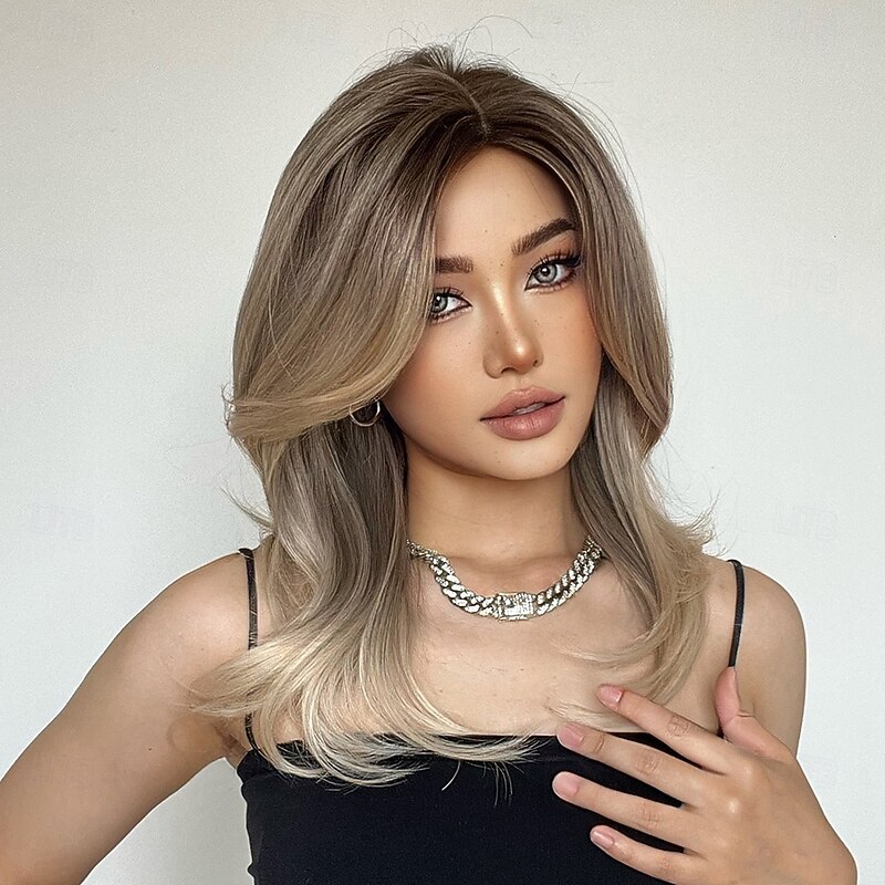 Synthetic Wig Uniforms Career Costumes Princess Straight kinky Straight Middle Part Layered Haircut With Bangs Machine Made Wig 22 inch Silver grey Synthetic Hair Women's Cosplay Party Fashion Gray3