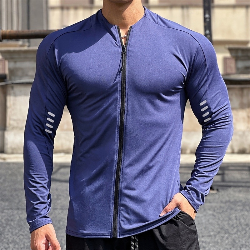 Men's Athletic Shirt Gym Shirt Fitness Shirt Padded Compression Shirt Full Zip Long Sleeve Jersey Casual Athleisure Fall Solid Colored Quick Dry Soft Breathable Gym Workout Walking Jogging Sportswear2