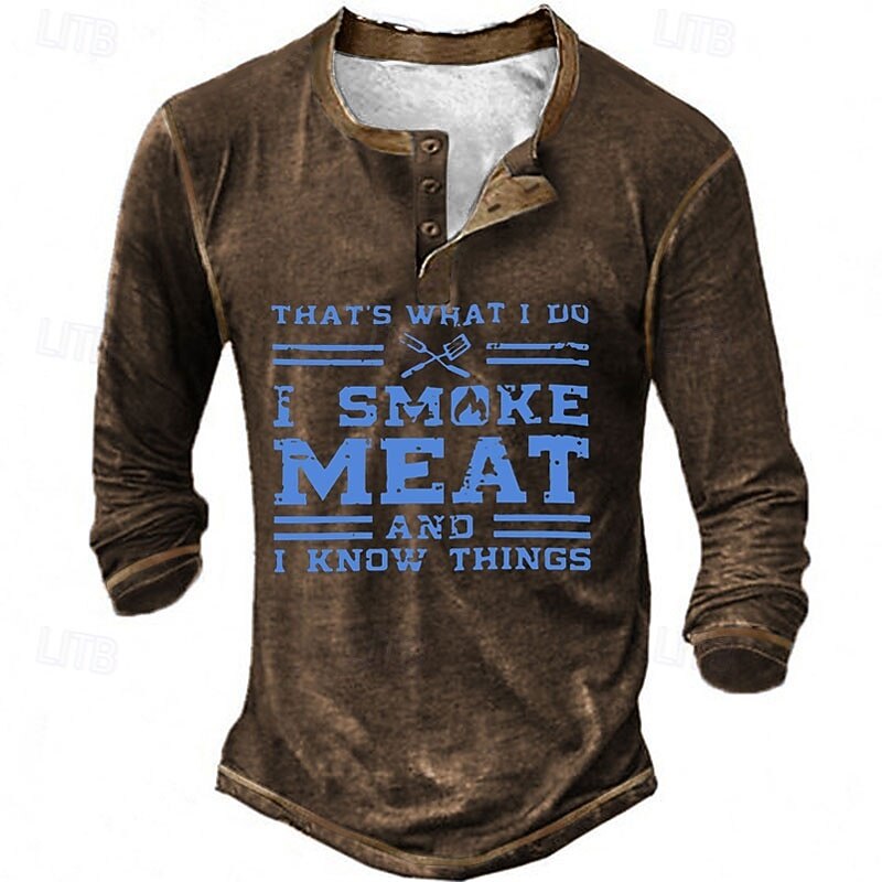 Men's Graphic Letter Henley Shirt Tee Long Sleeve 3D Print Fashion Designer Comfort Casual Daily Wear Going out Spring &  Fall Black Navy Blue Brown Gray Henley Henley T-Shirt4