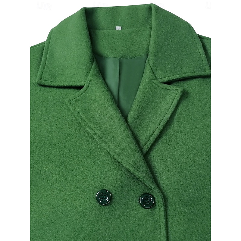 Women's Winter Coat Coat Cloak / Capes Windproof Warm Pocket Casual Street Style Plain Vacation Work Street Daily Wear Single Breasted Turndown Loose Fit Long Sleeve Outerwear Red Blue Green Fall4