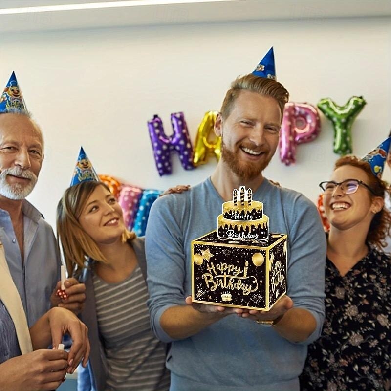 1 Set Unique Black and Golden Happy Birthday Cash Gift Box - Surprise Friends and Family with Roll-up Banknote Gift Box - Premium Quality, Elegant Design, Reusable, and Perfect Birthday Gift Idea2