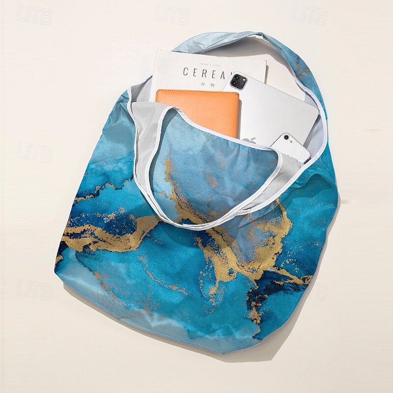 Abstract Blue and Gold Marble Tote Bag for Women – Reusable Eco-Friendly Shopping Bag with Artistic Design, Perfect for Daily Use and Travel4