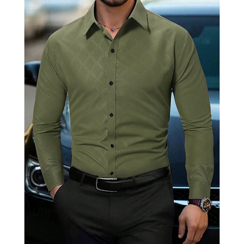 Men's Shirt Dress Shirt Button Up Shirt Plaid Wedding Party Red Green Gray Long Sleeve Lapel Spring &  Fall Clothing Apparel - Main Image