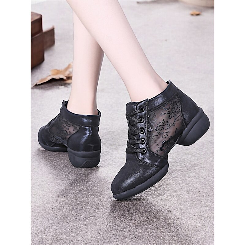 Women's Silver Lace-Up Dance Shoes with Mesh Floral Panels and Soft Sole, Ideal for Ballroom, Latin, and Jazz Dancing 8