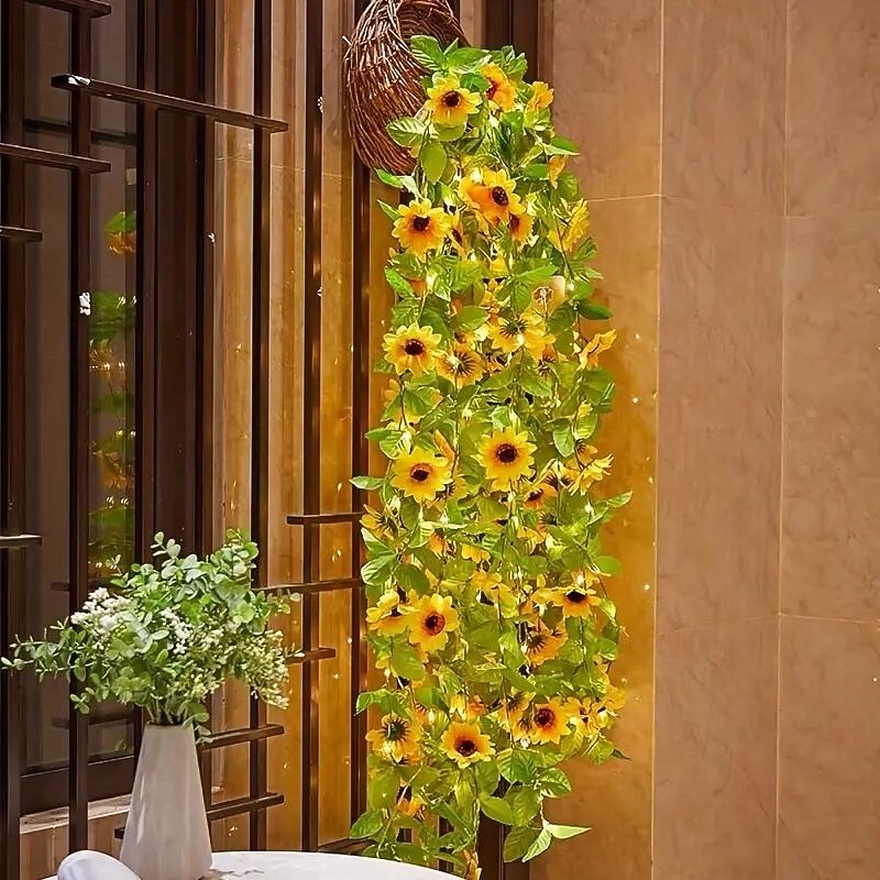 Christmas Decor Sunflower Vine Garland Lights Wedding Party Holiday Fairy String Lights Solar Outdoor Waterproof Rattan Leaf String Lights 2.5m 30LEDs Christmas Patio Balcony Yard Party Decoration4